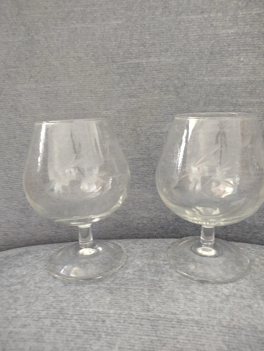 Brandy Stemmed Glasses Etched Flower